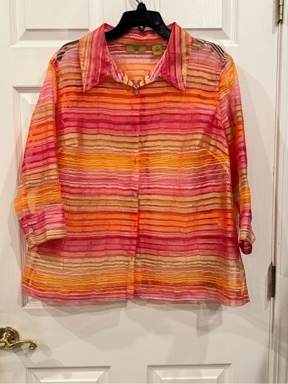 Valerie Stevens Striped Button-Down Shirt in Pink, Orange & Yellow